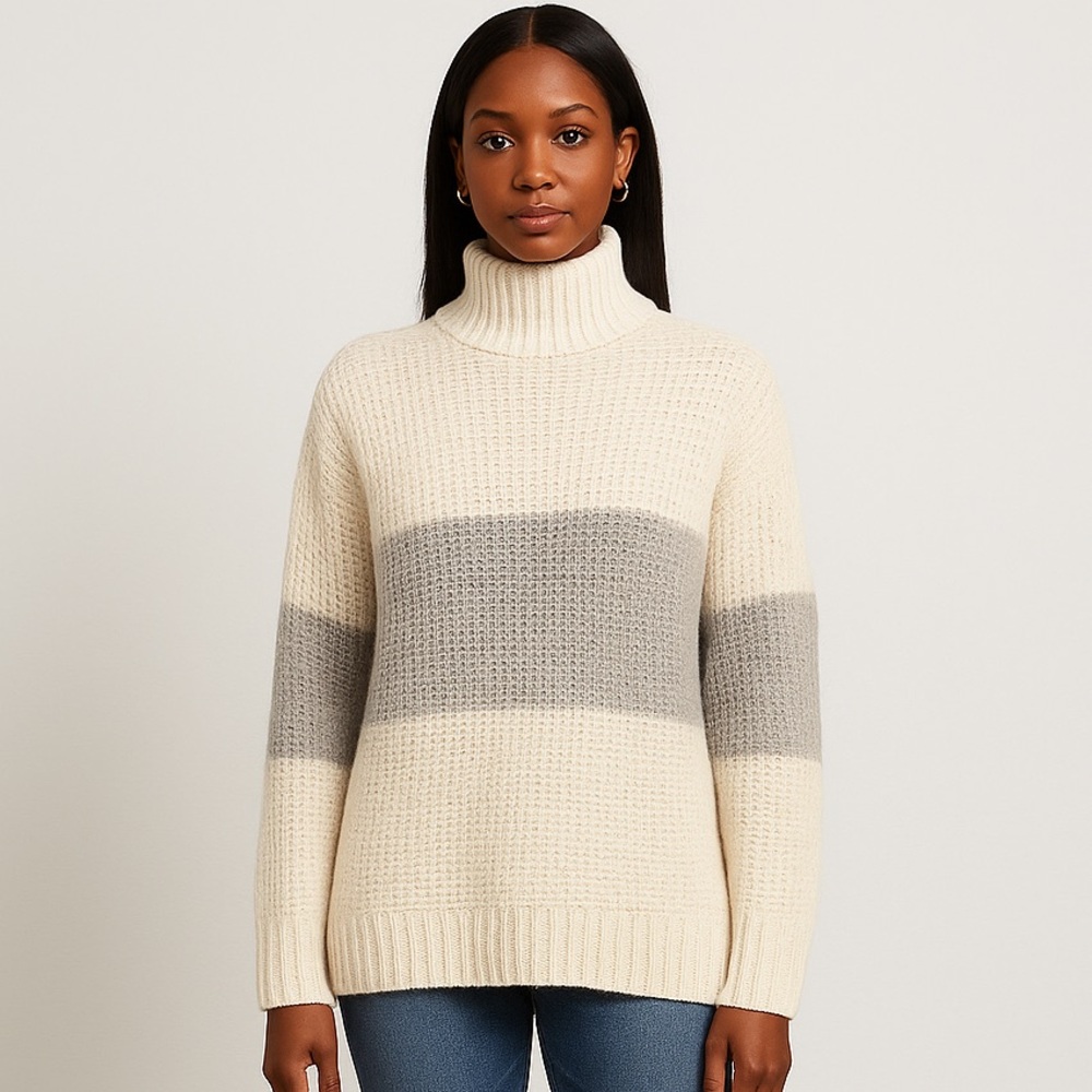 R D Style Cream & Gray Colorblock Turtleneck Sweater – Size L